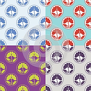 Flowers lotus polka dot flat simlpe seamless pattern vector illustraton