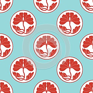 Flowers lotus polka dot seamless pattern flat simlpe vector illustraton