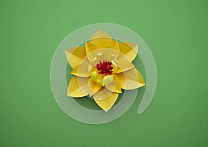 Flowers made of paper. Green background