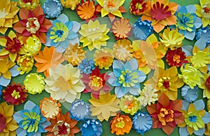 Flowers made of paper. Green background