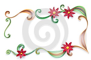 Flowers made quilling frame on a light background