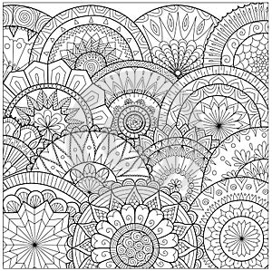 Flowers and mandalas line art for coloring book for adult, cards, and other decorations