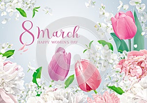Flowers for 8 March vector greeting card