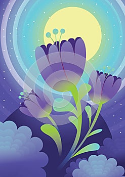 Flowers at moon night. Illustration