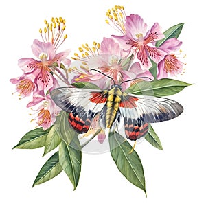 Flowers with Moth Watercolor, Florals Clipart