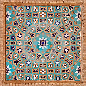 Flowers Motif in Islamic Iranian Pattern made of Tiles and Bricks