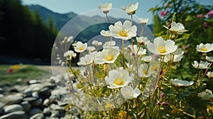 flowers in the mountains HD 8K wallpaper stock photographic image