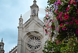 Flowers by the Notre-Dame du Sablon Church - Brussels, Belgium