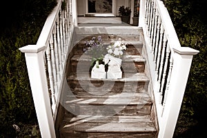 Flowers on old stairway