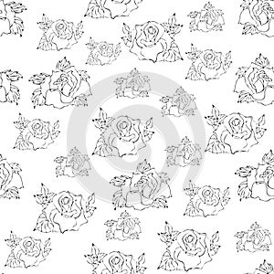 Flowers pattern, drawing and sketch with line-art on white backgrounds. Silhouette