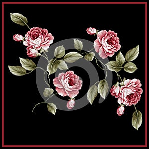 Flowers pattern.Silk scarf design, fashion textile.