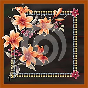 Flowers pattern.Silk scarf design, fashion textile.