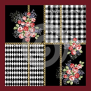 Flowers pattern.Silk scarf design, fashion textile.