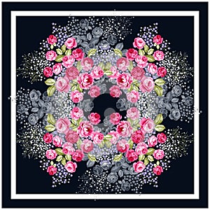 Flowers pattern.Silk scarf design, fashion textile.