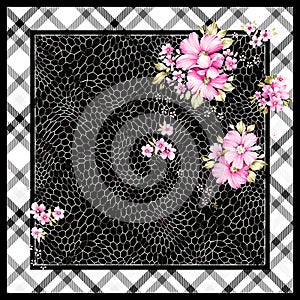 Flowers pattern.Silk scarf design, fashion textile.