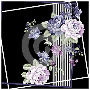 Flowers pattern.Silk scarf design, fashion textile.