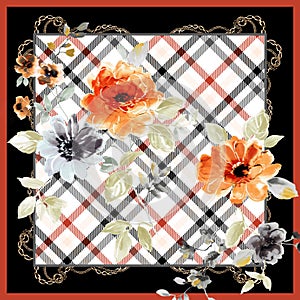 Flowers pattern.Silk scarf design, fashion textile.