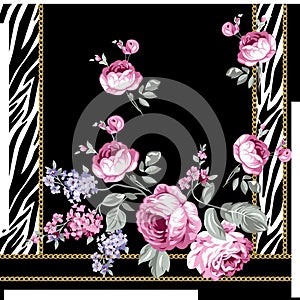 Flowers pattern.Silk scarf design, fashion textile.