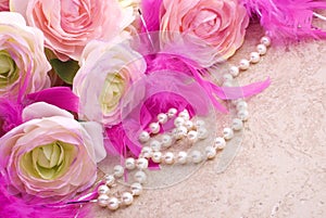 Flowers and Pearls with Copy Space
