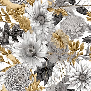 Flowers and plants pattern seamless tile for texture backgrounds, generative AI