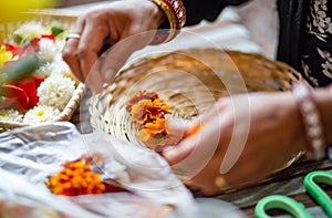 Flowers preparation for Haldi/Pithi ceremony