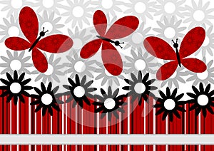 Flowers and Red Butterflies greeting card
