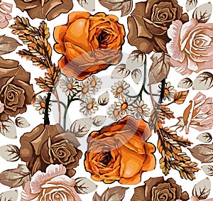 Flowers. Roses. Camomiles. Beautiful background.