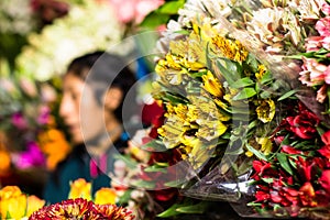 Flowers for sale at Peruwian market in South America.