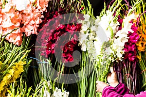 Flowers for sale at Peruwian market in South America.