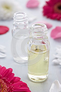 Flowers and scent bottle photo