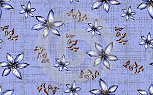 Flowers seamless leaf pattern blue puf background