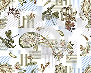 Flowers seamless leaf pattern blue and white