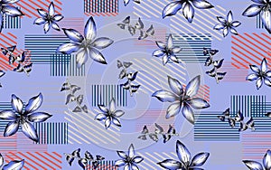 Flowers seamless leaf pattern blue and white