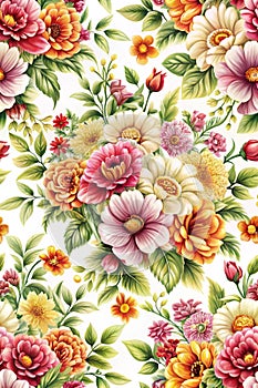 Flowers seamless pattern, 3D illustration, 3D rendering