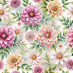 Flowers seamless pattern, 3D illustration, 3D rendering