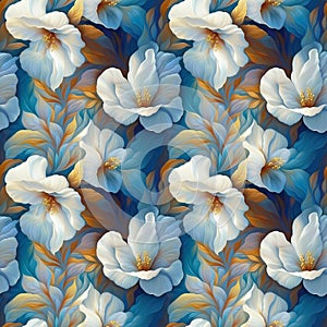 Flowers seamless pattern design. Floral nature decorative background. Digital painting raster bitmap illustration.
