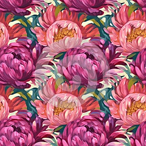 Flowers seamless pattern. Floral nature decorative vintage tile background. Raster bitmap illustration.