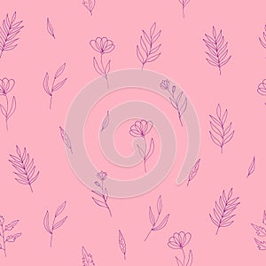 flowers seamless pattern hand drawn doodle. vector, minimalism, scandinavian, monochrome, trendy colors 2022. simple