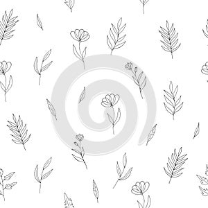 flowers seamless pattern hand drawn doodle. vector, minimalism, scandinavian, monochrome, trendy colors 2022. simple