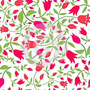 Flowers seamless pattern with red tulips