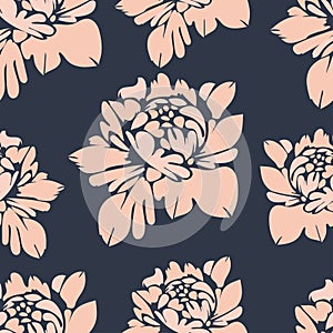 Flowers, seamless pattern. Vintage floral background. Beige buds on a blue . For the fabric design, wallpaper, wrap