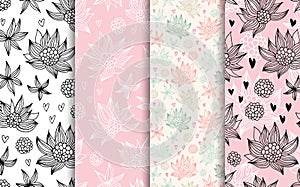 Flowers seamless vector patterns set