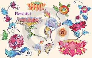 Flowers set with lotuses and peonies. asian theme photo