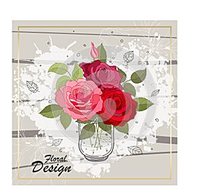 Flowers set. The rose elegant card. Vector illustration