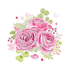 Flowers set. The rose elegant card. Vector illustration