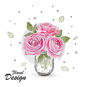 Flowers set. The rose elegant card. Vector illustration