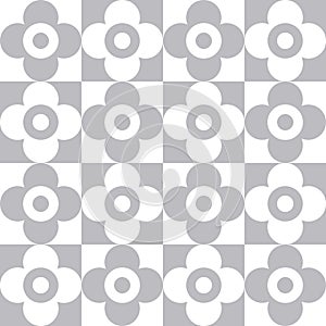 Flowers shapes seamless pattern design. Gray geometric background. Monochrome decorative ornament. Vector illustration