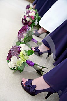 Flowers and Shoes of Bride and Bridesmaids photo