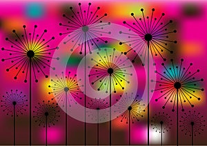 Flowers silhouettes on bokeh background