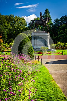 Flowers and statue of George Washington at the Commons in Boston photo